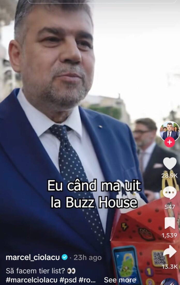 Marcel Ciolacu pe TikTok mâncând fast food, captură dintr-un videoclip viral care ilustrează comunicarea politică digitală.