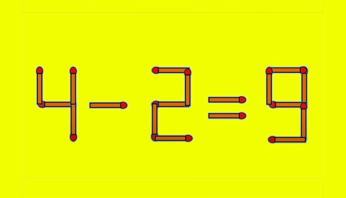 Test de inteligență | Pentru a corecta 4 – 2 = 9 este nevoie să mutați un singur chibrit