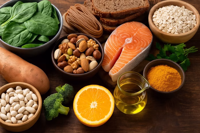 Alimente care te ajută să trăiești mai mult – somon, spanac, nuci, cartof dulce, ulei de măsline și turmeric
