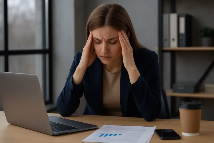 Persoană epuizată din cauza burnout-ului, stresului și anxietății provocate de viața modernă