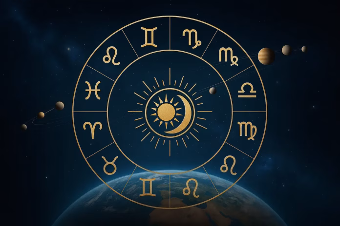 Horoscop 6 august 2025: Simboluri astrologice și constelații reprezentând horoscopul zilnic 6 august 2025
